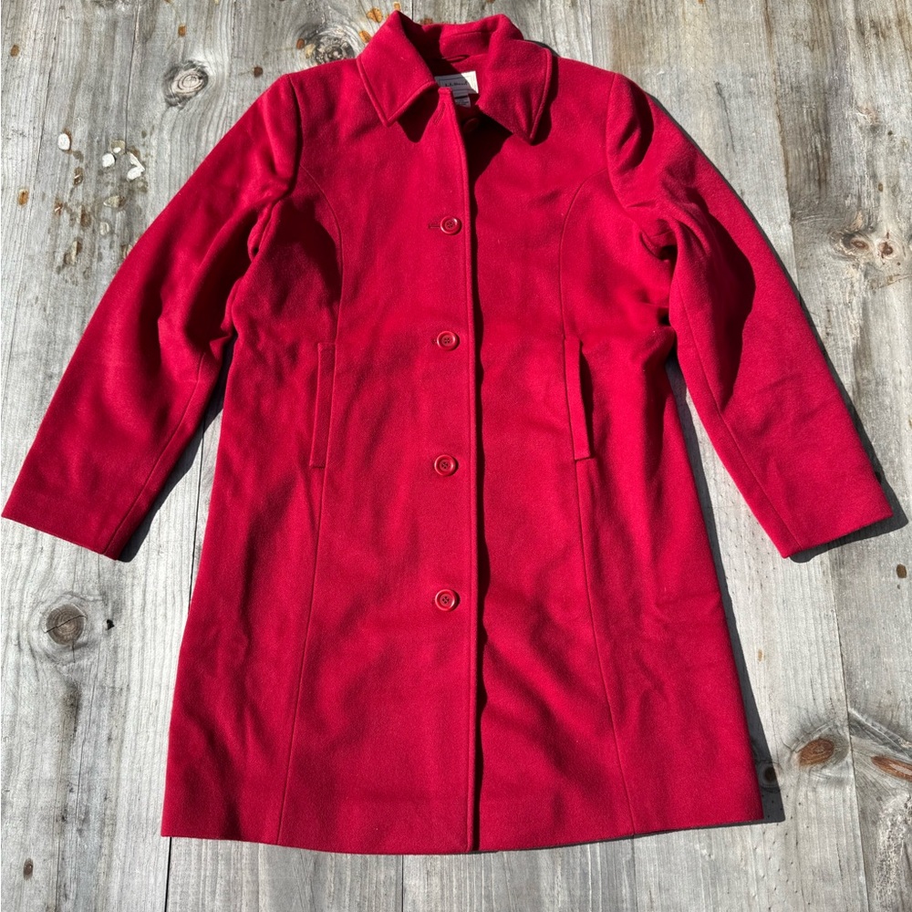 L.L. Bean Classic Red Wool 3/4 Length Coat Slim fit Size 14 Loose 12, Beautiful